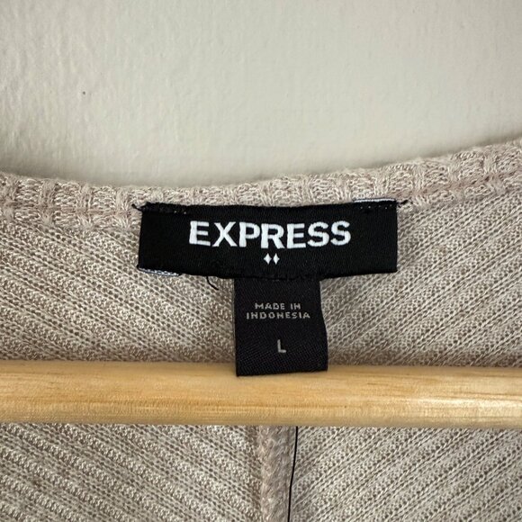 Express Beige Ribbed Wrap Bodysuit Top With Tie Waist Womens L - Picture 3 of 13